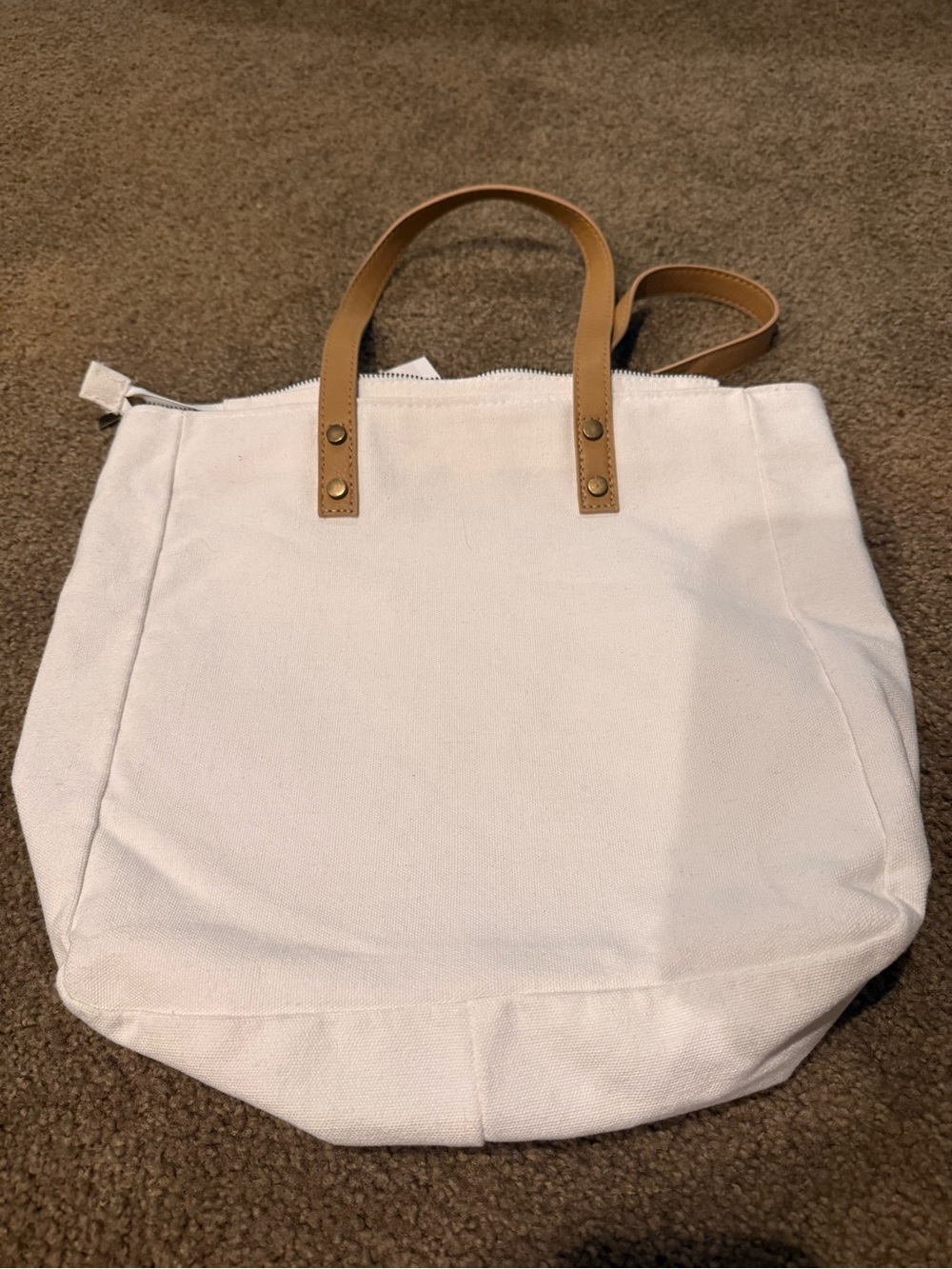 White Canvas Tote with Tan Leather Handles